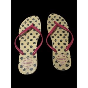 Havaianas Slim Flip Flops Pink Cream Polka Dot Swirl Sandals Womens 7/8W 37/38